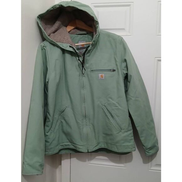 Carhartt Women's medium detroit canvas sherpa lined  hoodie jacket pistachio - Picture 1 of 8